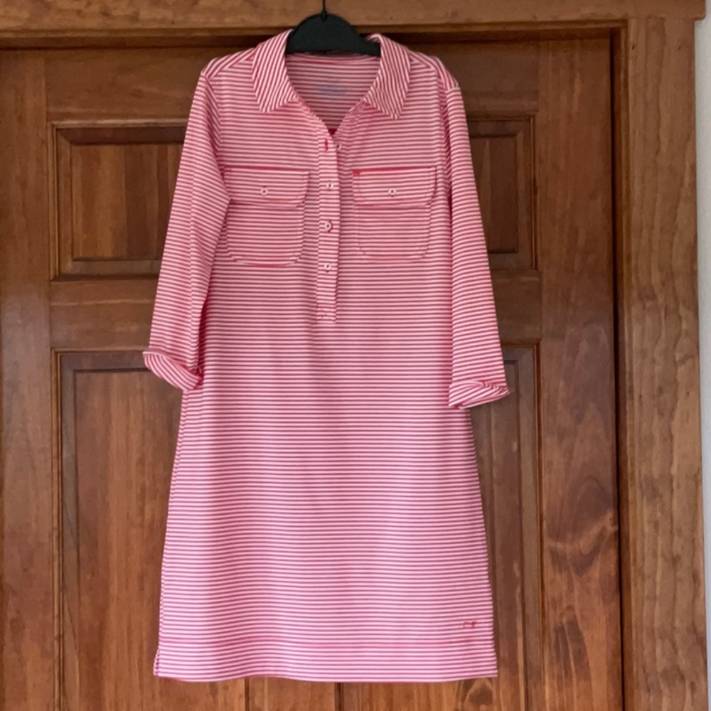 Vineyard Vines Margo Performance Red/White Stripe Shirt Dress NWOT XS